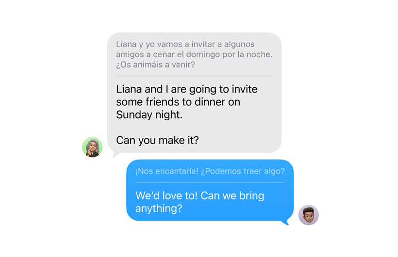 Messages app showing Live Translation