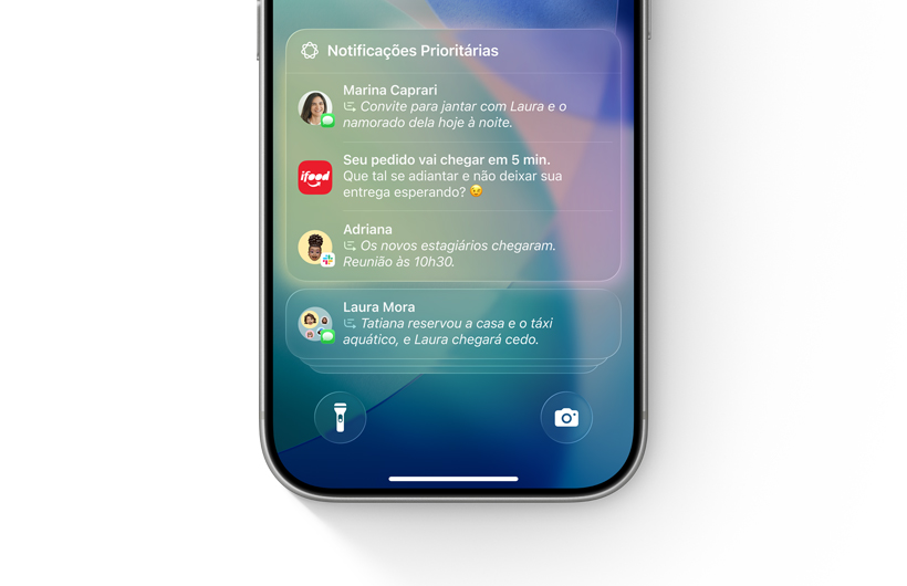 Lista de notifica??es no iPhone destacando as Notifica??es Prioritárias no topo.