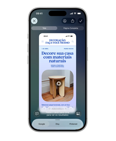 O iPhone mostra uma cole??o de imagens com diferentes luminárias em formato de cogumelo da Etsy, ao lado de abas do Google e do Pinterest