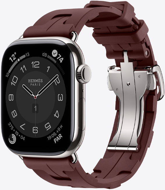 Apple Watch Hermes Series 11, bo?tier en titane, argent, bracelet Kilim, bordeaux, boucle de métal à dégagement rapide argent