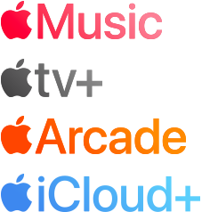 A list of Apple services: Apple Music, Apple Fitness Plus, Apple TV Plus, Apple Arcade, and Apple iCloud Plus