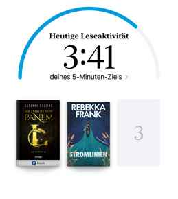 iPhone Bildschirm mit der Oberfl?che ?Leseziele“ in der Books App. Oben befindet sich ein Fortschrittsring für ein Leseziel. Unterhalb des Fortschrittsrings befinden sich drei Buchcover. Unter den Buchcovern ist zu lesen, dass ein weiteres Buch ben?tigt wird, um das Ziel für 2024 von acht Büchern zu erreichen.