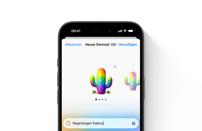 Vorschau eines individuellen Genmojis, basierend auf der Eingabe ?Regenbogen Kaktus“
