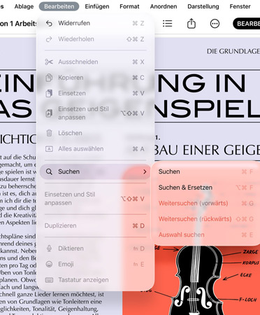 Nahaufnahme der Menüleiste mit Optionen für Rückg?ngig, Wiederholen, Ausschneiden, Kopieren, Einfügen und mehr