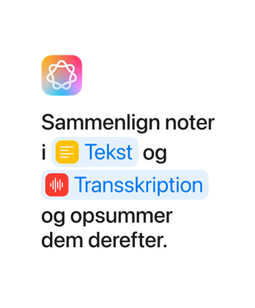 Sammenlign noter i Tekst og Transskription, og opsummer dem derefter. Ordene “Tekst” og “Transskription” er fremh?vet med bl?t, som de ville se ud i appen Genveje.