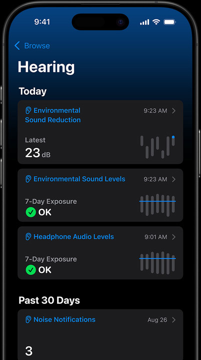 iPhone affichant un Test d’audition en cours
