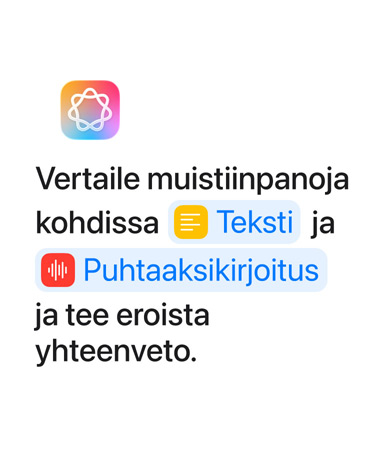 Vertaile muistiinpanoja kohdissa Teksti ja Puhtaaksikirjoitus ja tee eroista yhteenveto. Sanat Teksti ja Puhtaaksikirjoitus korostuvat sinisell? sellaisiksi kuin ne n?kyisiv?t Pikakomennot-apissa