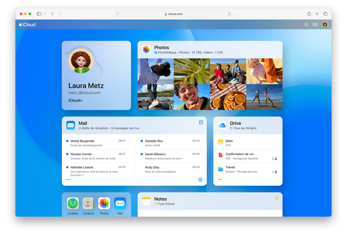 écran affichant iCloud.com