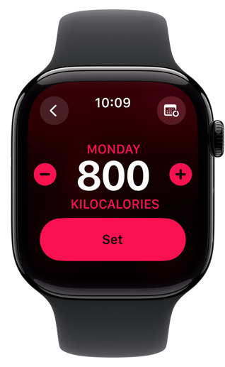 Apple Watch 螢?zāi)伙@示「活動(dòng)」目標(biāo)設(shè)定為 800 卡路里。