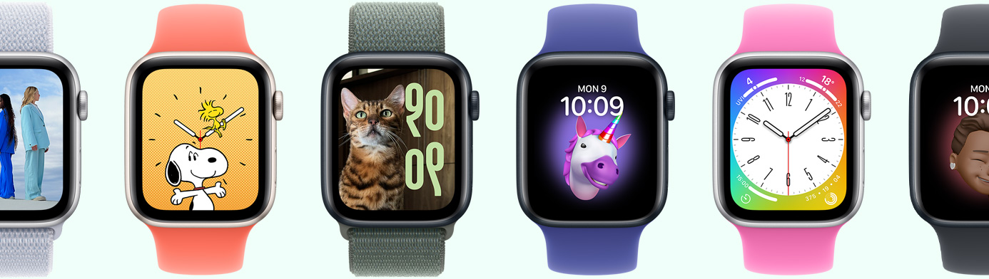 Nekoliko ure?aja Apple Watch s prikazom razli?itih opcija lica sata