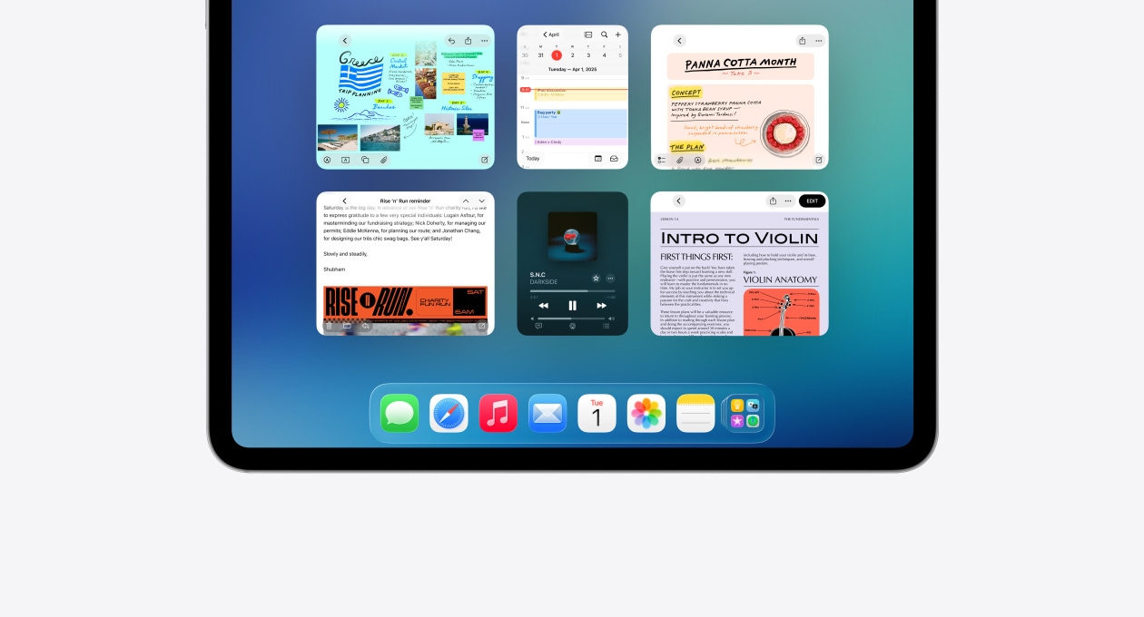 Egy iPad-képerny?, amely az Exposé funkciót mutatja be
