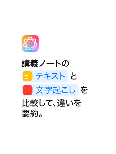 「講義ノートのテキストと文字起こしを比較して、違いを要約?！工趣いξ恼隆％伐绌`トカットアプリで表示されるように「テキスト」と「文字起こし」という単語が青色で強(qiáng)調(diào)表示されている