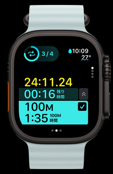 カスタムワークアウトの一環(huán)として、時間が測定されたインターバルを表示しているApple Watch Ultra 2