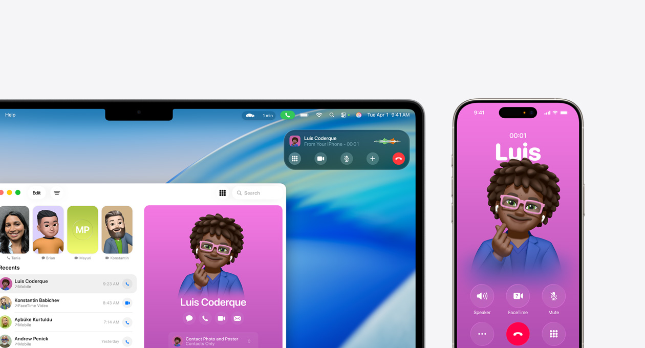 Macデバイスの畫面に、新しい電話アプリが表示されている