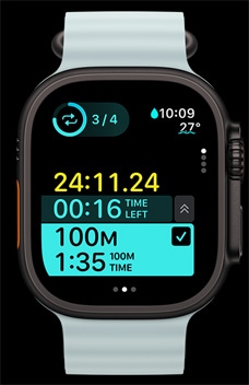 Apple Watch Ultra 2 displejā redzams personalizēts treni?? ar noteikta laika intervālu.