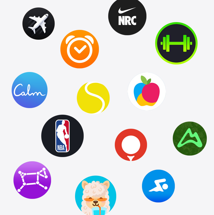 ??????? ??????? Apple?Watch ???App?Store. ChargePoint ?Yelp ?Nike Run Club ?SmartGym ?Calm ?NBA ?SwingVision ?+Oceanic ?WeChat ?Waterllama ?Golfshot ?JetBlue ?AllTrails