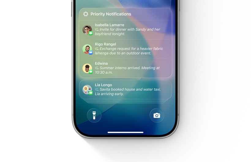 iPhone 上的通知列表，重點標示疊放於頂部的優(yōu)先通知