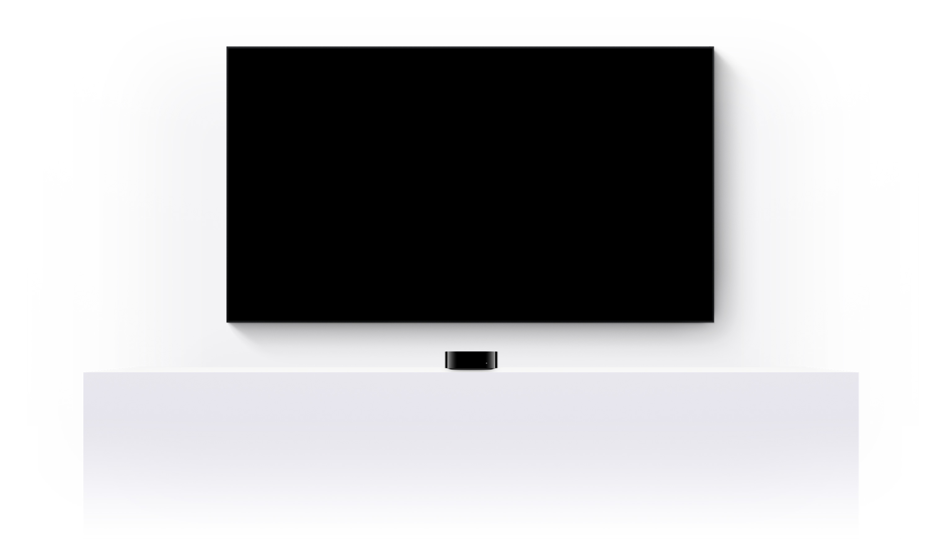 Apple TV 4K 及平面電視，螢幕顯示以各式 Apple TV+ 電影及節(jié)目剪輯成的預告片
