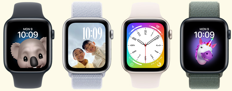 幾隻 Apple Watch，顯示各款好玩有趣的錶面。