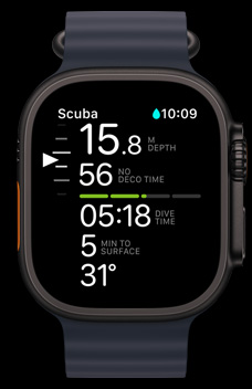 Oceanic+ app 在 Apple Watch Ultra 2 上顯示。