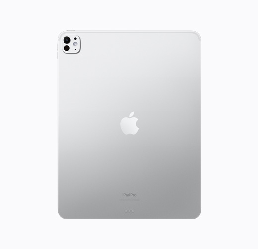 銀色 iPad Pro 的背面外觀，展示銀色光面 Apple 標(biāo)誌