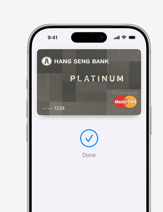iPhone 螢?zāi)坏囊徊糠?，顯示正在透過 Apple Pay 使用 Mastercard