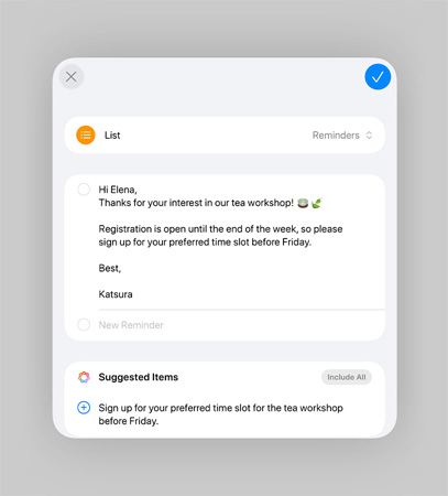提醒事項(xiàng) app 的列表，列出智能提醒事項(xiàng)和建議任務(wù)
