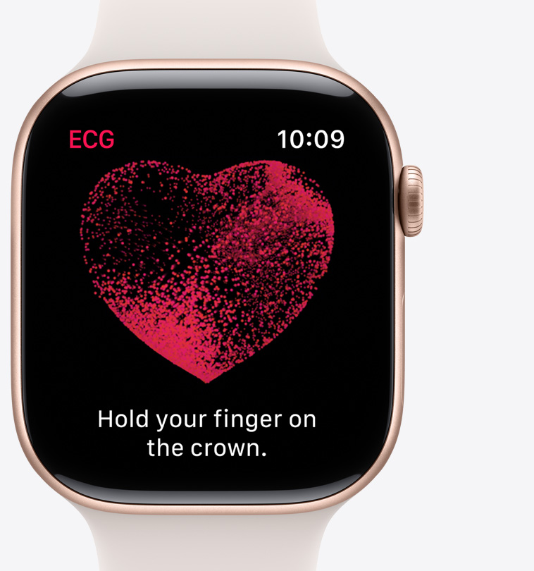 Apple Watch Series 10 的正面，顯示心電圖 app。