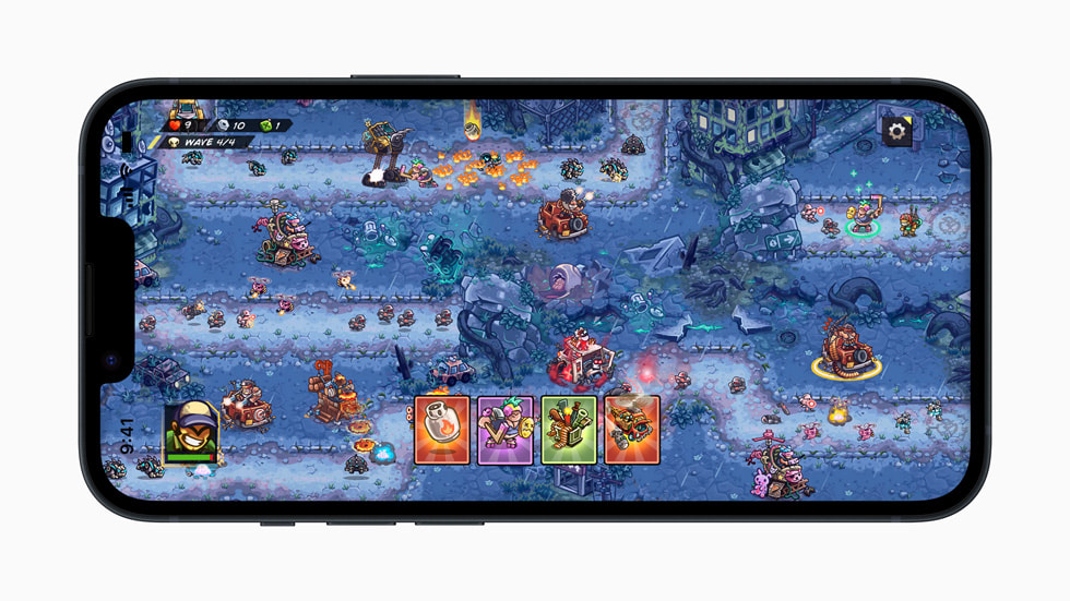 Gambar statis dari game Junkworld di iPhone 14 menampilkan dunia bawah tanah dalam gaya animasi.