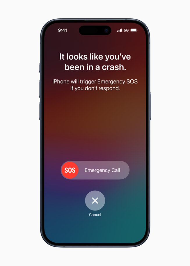 Un mensaje de la detección de accidentes de Emergencia SOS en un iPhone?15?Pro.