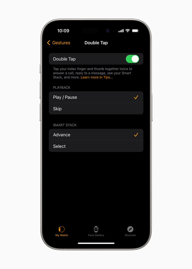 iPhone 15 Pro’daki ayarlarda kullan?c?n?n ?ift dokunu? ?zelle?tirmeleri g?steriliyor.