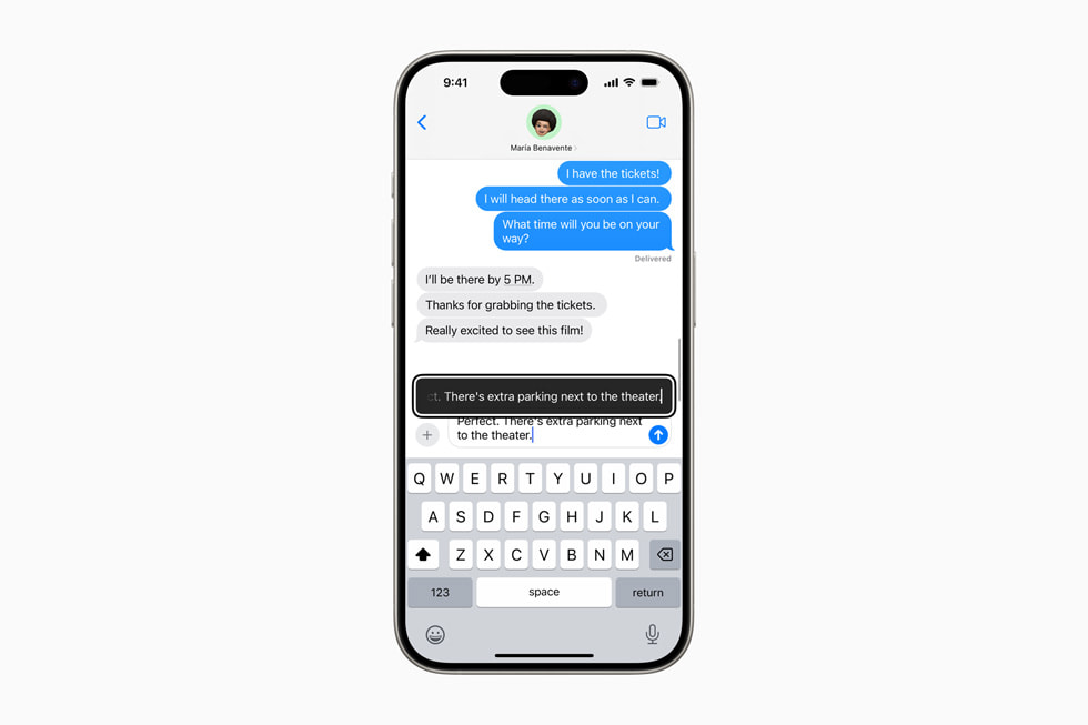 iPhone 15 Pro’da Hover Typing deneyimi g?steriliyor.