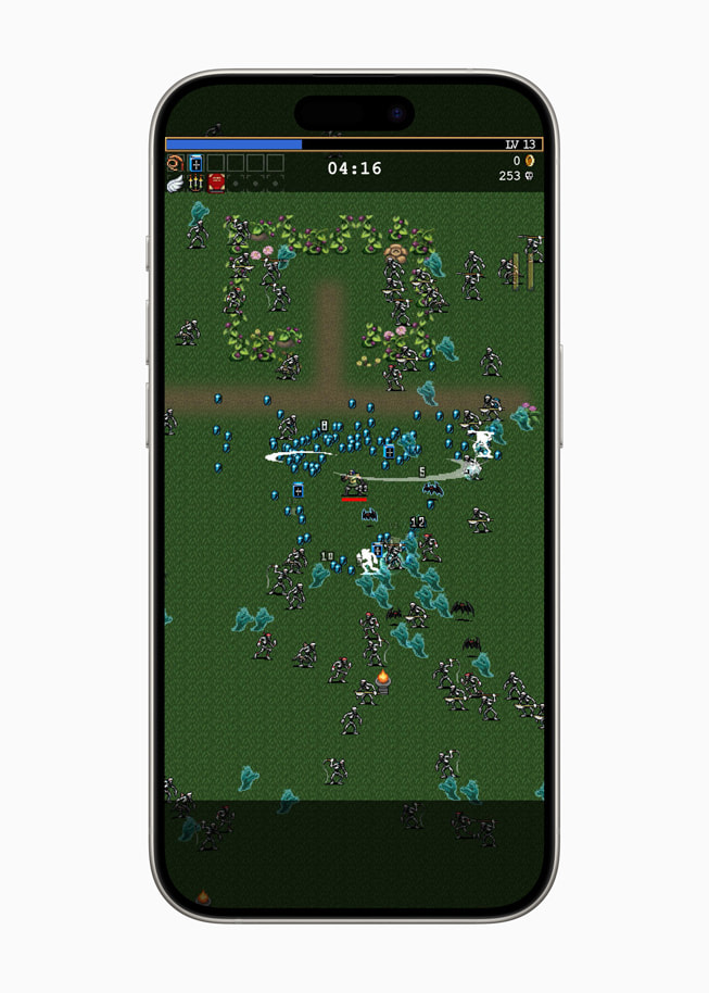 Tampilan gambar dari Vampire Survivors+, ditampilkan di iPhone 15 Pro.