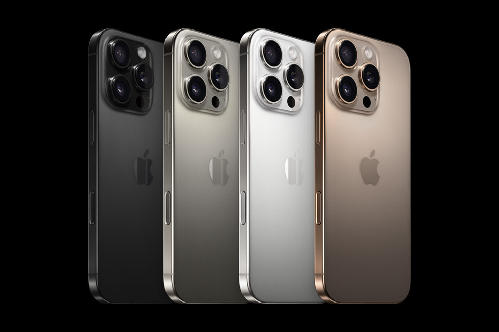 Siyah titanyum, natürel titanyum, beyaz titanyum ve ??l titanyum olmak üzere d?rt renk se?ene?iyle iPhone 16 Pro’ya yak?ndan bak??.
