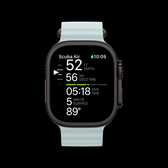 A scuba diving workout displayed on Apple Watch Ultra 2.