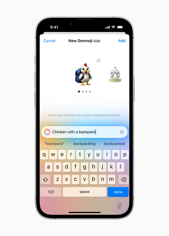 Genmoji creation on iPhone 16e.