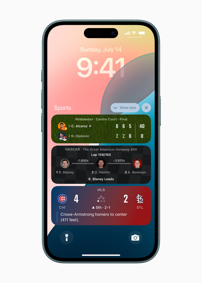 écran verrouillé d’iPhone affichant des événements en direct d’Apple Sports.