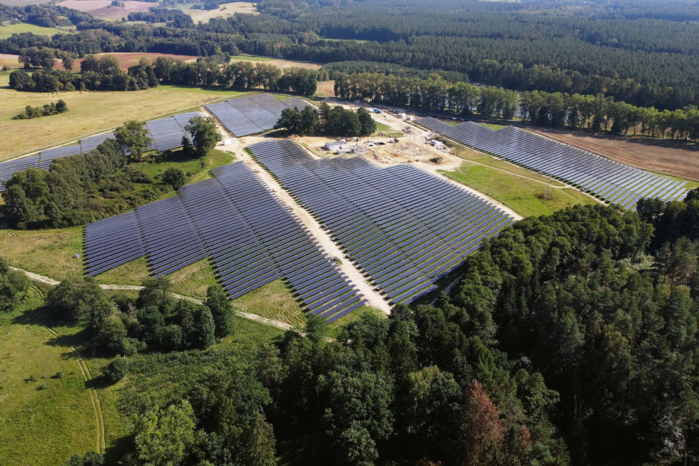 An aerial view of an Apple-funded renewable energy operation in Poland.