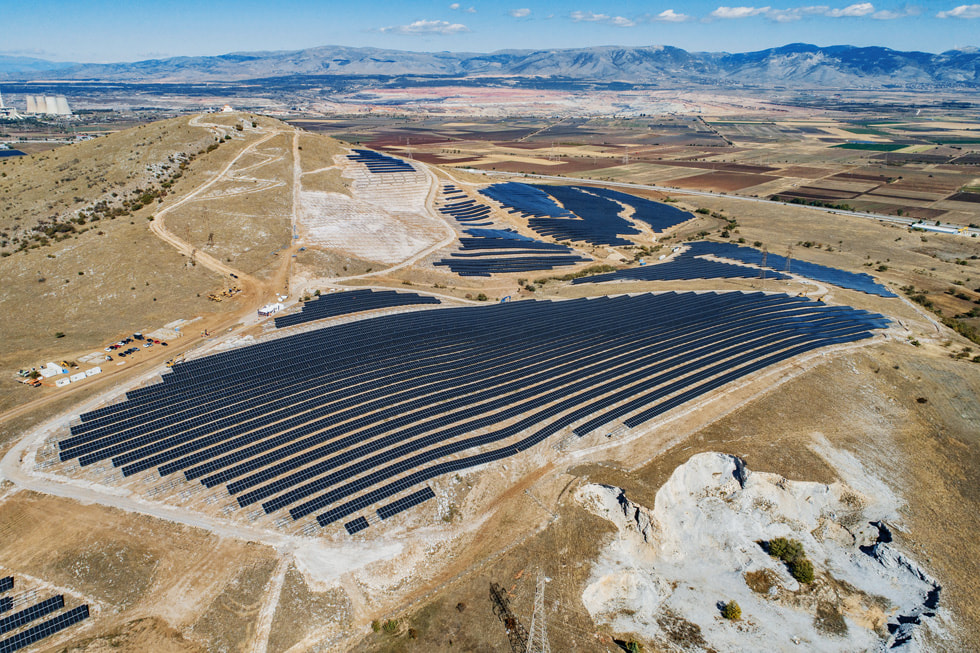 An aerial view of an Apple-funded renewable energy operation in Greece.