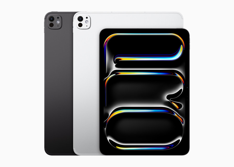 13-tommers iPad?Pro i stellarsvart og s?lv med skjermen vist p? en 11-tommers iPad?Pro.