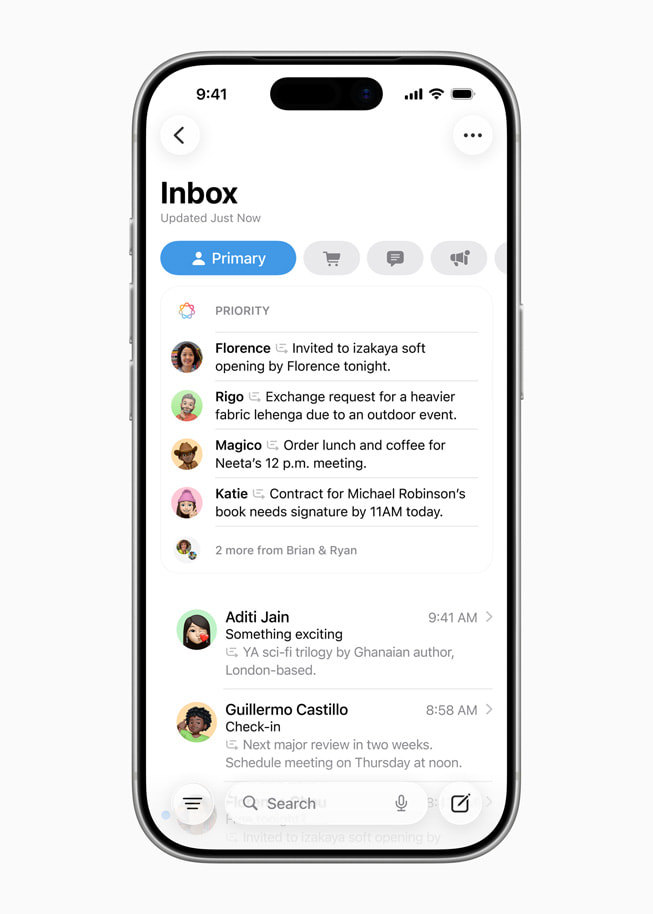 Mail op iPhone met bovenin bepaalde prioriteitsberichten.