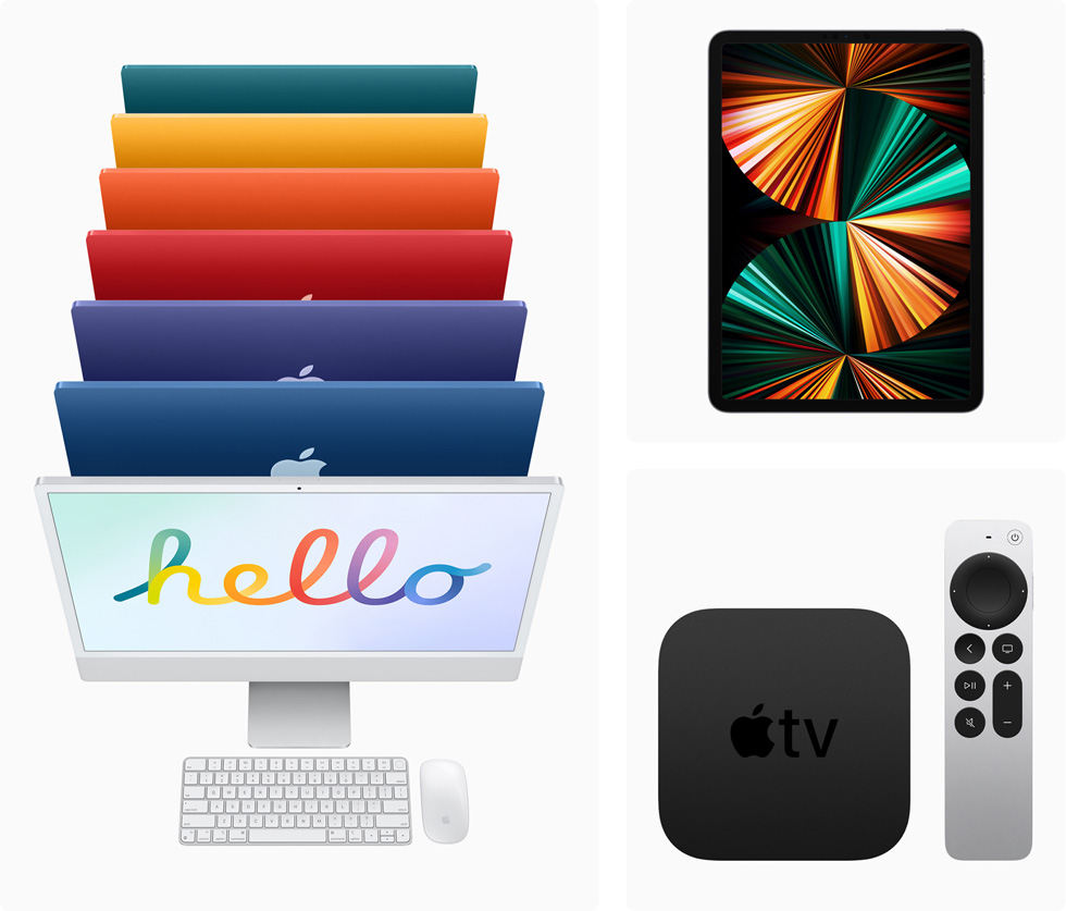 ??? ??????? iMac ?????? ????? ????? ?????? ?iPad Pro? ????? Apple?TV?4K ?? Siri?Remote.