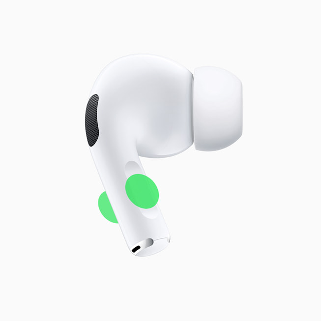 AirPods Pro’daki sesi kapatma ve a?ma denetimlerinin yak?ndan g?rünümü.