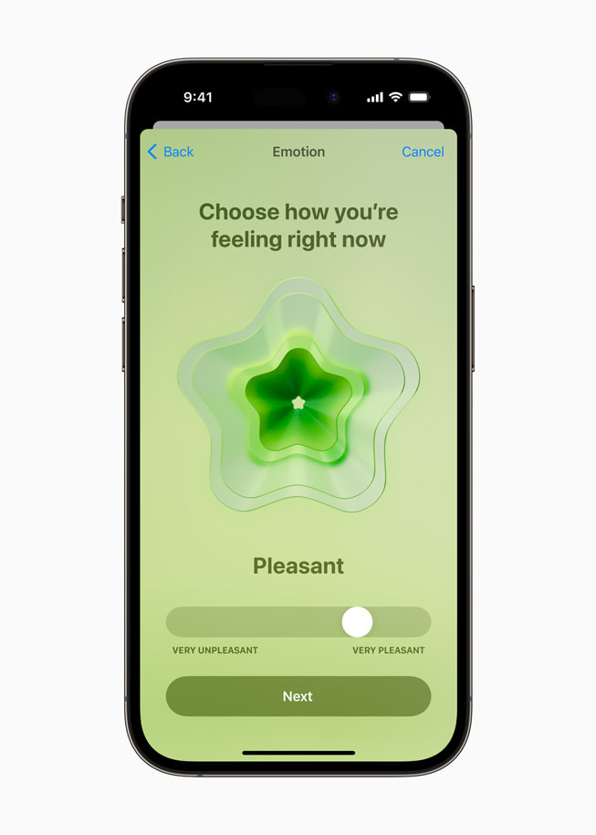 Sa?l?k uygulamas?, bir iPhone 14 Pro kullan?c?s?ndan o anda nas?l hissetti?ini se?mesini istiyor.