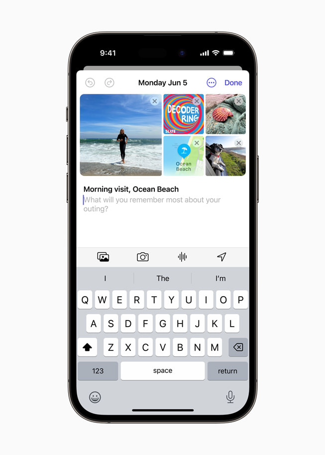 Bir kullan?c?, iPhone 14 Pro’da Ocean Beach’e yapt??? sabah ziyaretini günlü?üne kaydediyor.