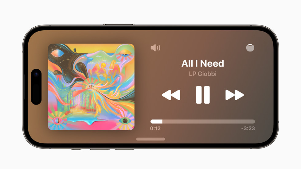 iPhone 14 Pro ekran?nda iOS 17’deki Beklemede deneyimi ile LP Giobbi’den “All I Need” adl? ?ark?n?n ?ald??? g?steriliyor.