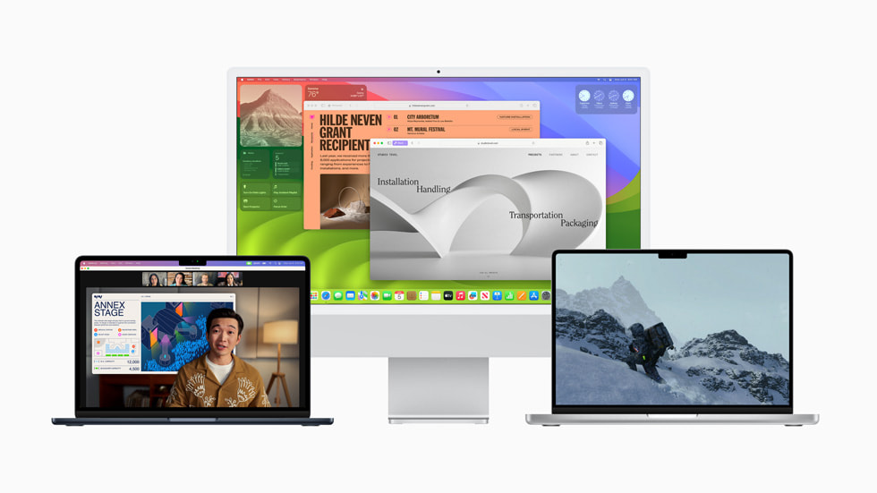 MacBook Air, 27 in? iMac ve MacBook Pro’da macOS Sonoma g?steriliyor.