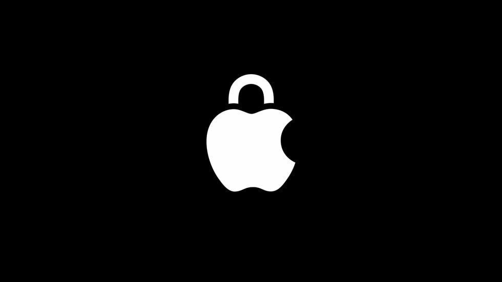 Siyah ekran üzerinde Apple gizlilik logosu g?steriliyor.
