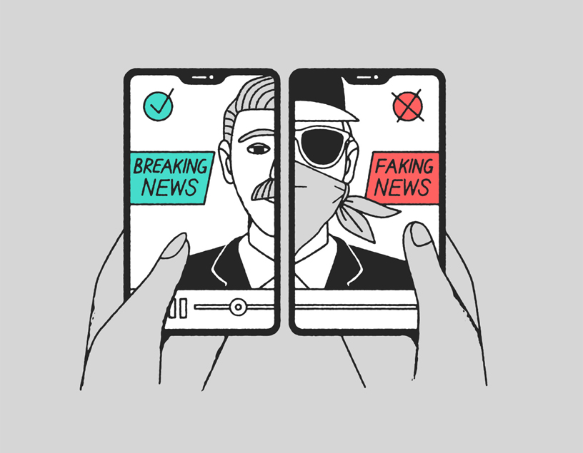 “Son dakika haberi” ve “sahte haber” g?steren iki telefon resmi.