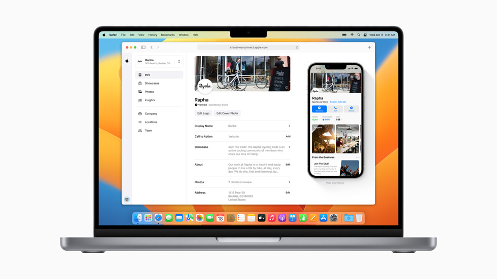 Apple Business Connect-skjermen vises p? en MacBook?Pro.